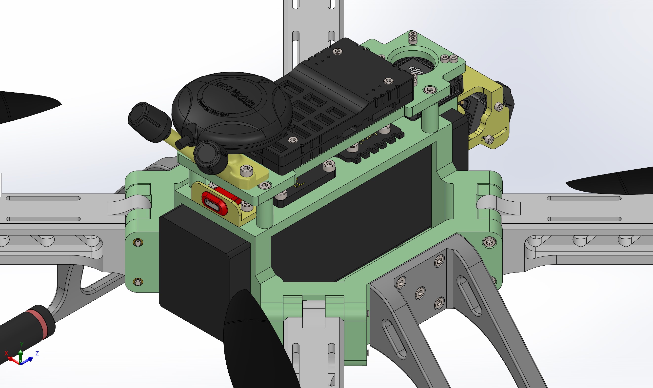 Crisis Lift CAD view showing the modular chassis, arms, and camera assembly