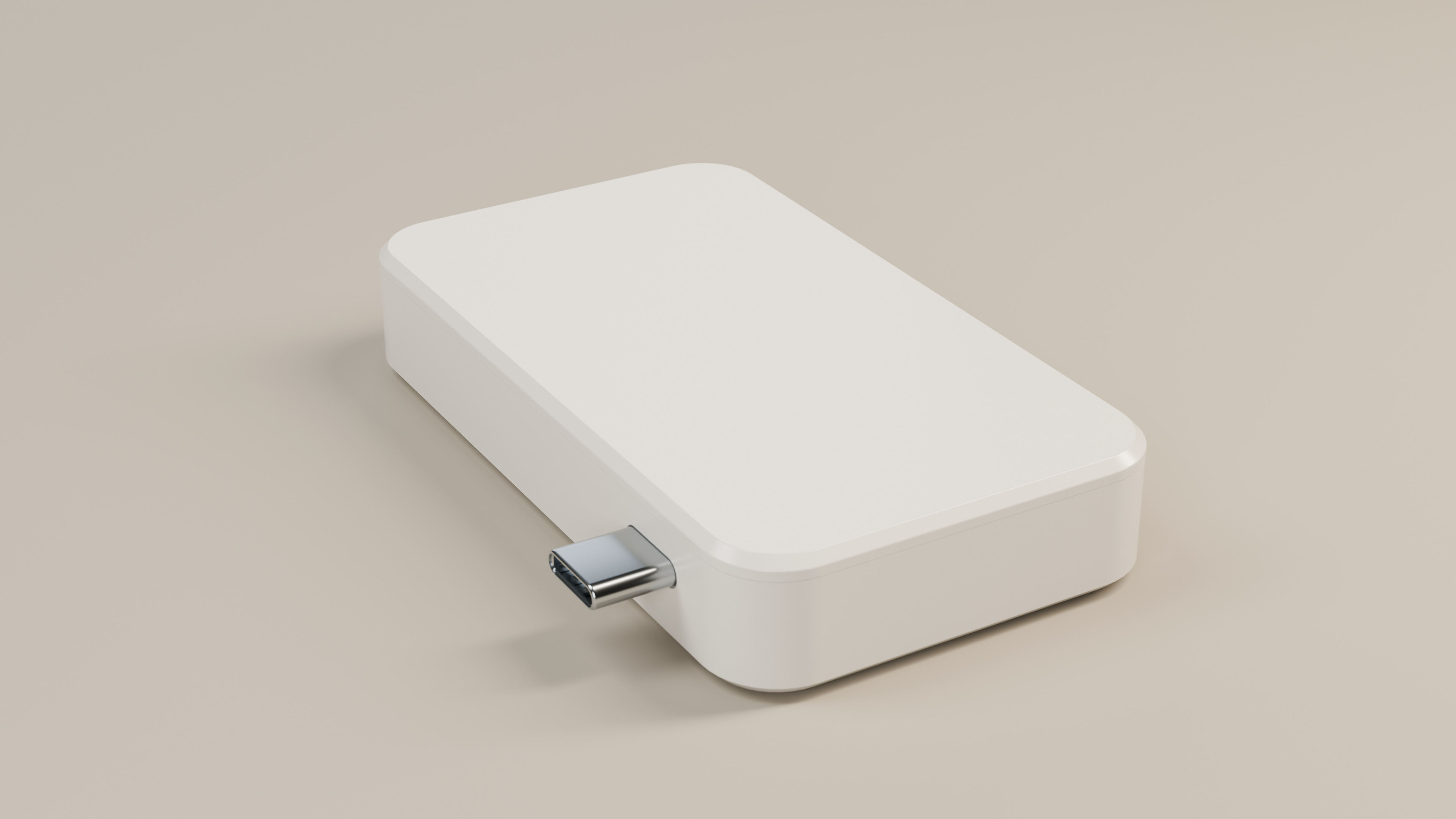 Studio render of Relay's white enclosure and USB-C connector